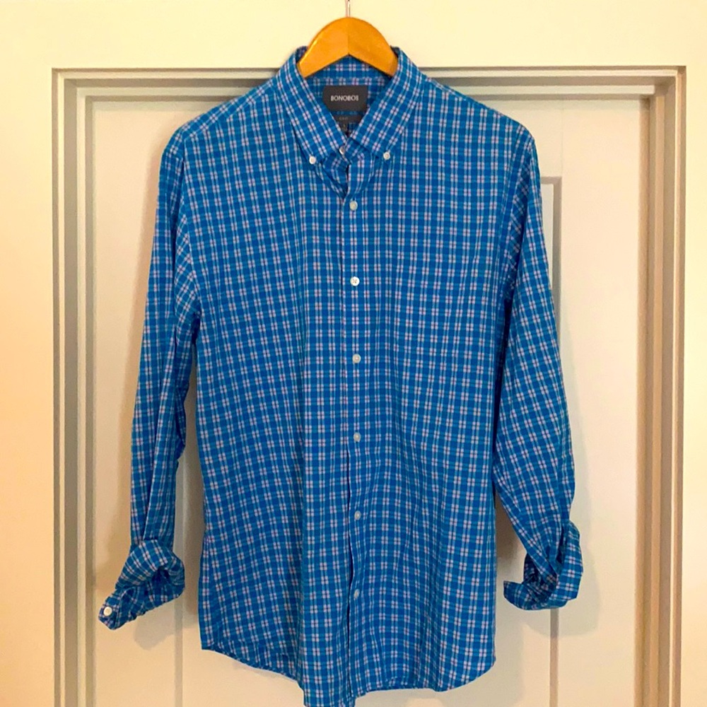 Men’s large Bonobos, blue/Teal and light pink checker